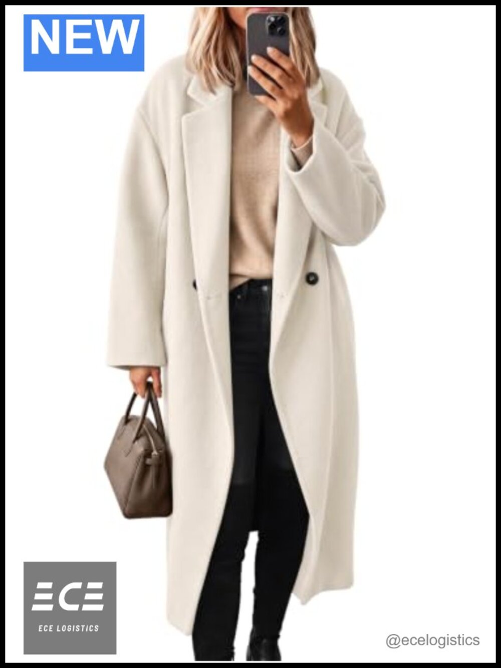 LILLUSORY Women's Winter Double Breasted Wool Coat Long Outerwear Trench